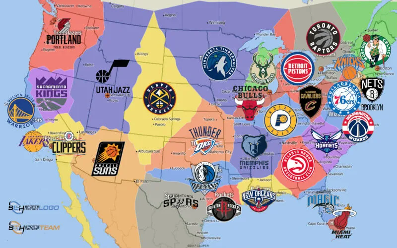 The current NBA teams map
